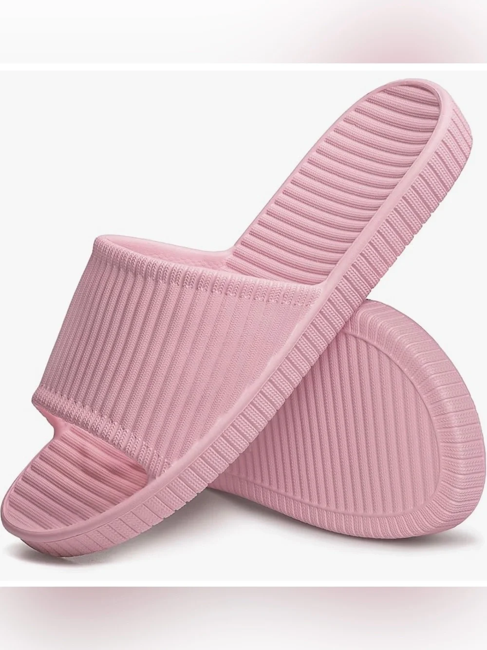 Pink Ribbed Slide Sandals - Women's Comfort Slides